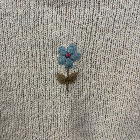 Planet Earth 100% Cotton Hand-Loomed Sweater – Butter Yellow – Flower Detail – M - Picture 2 of 3